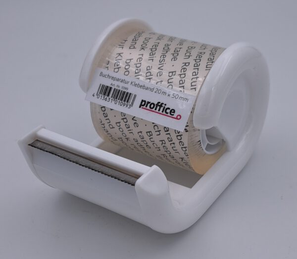Buchreparatur Klebeband PP kristallklar mit 26mm Plastikkern im Handabroller – Bild 2