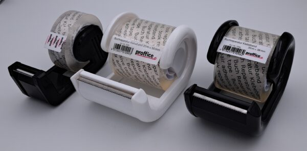 Buchreparatur Klebeband PP kristallklar mit 26mm Plastikkern im Handabroller