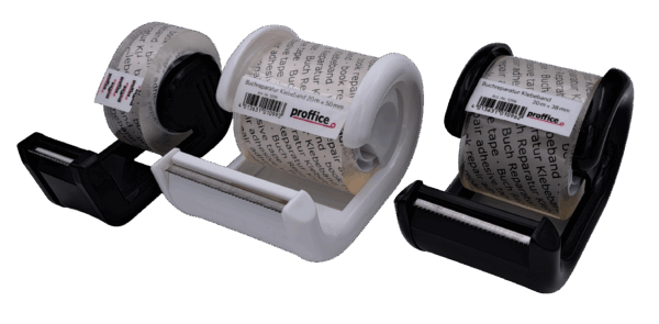 Buchreparatur Klebeband PP kristallklar mit 26mm Plastikkern im Handabroller