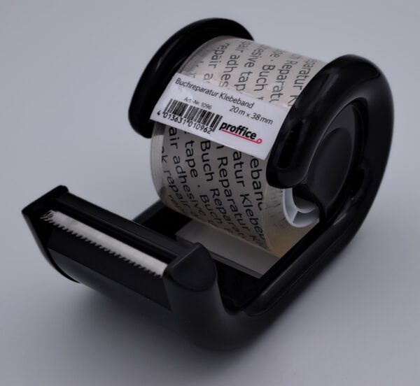 Buchreparatur Klebeband PP kristallklar mit 26mm Plastikkern im Handabroller – Bild 3