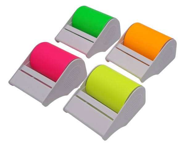 Haftnotizrolle neonfarbig 60mm x 8m 26mm Pappkern im Halter weiß